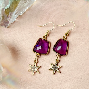 Stellar Amethyst Dangle Earrings - February Birthstone, Limited Release, Snow Full Moon in Leo