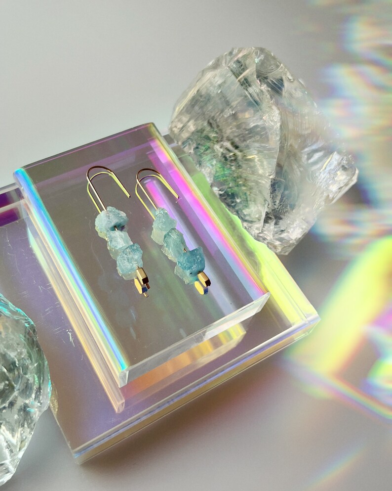 Raw Aquamarine Cane Earrings Pillars of Strength Limited Release Super Blue Moon in Pisces image 8