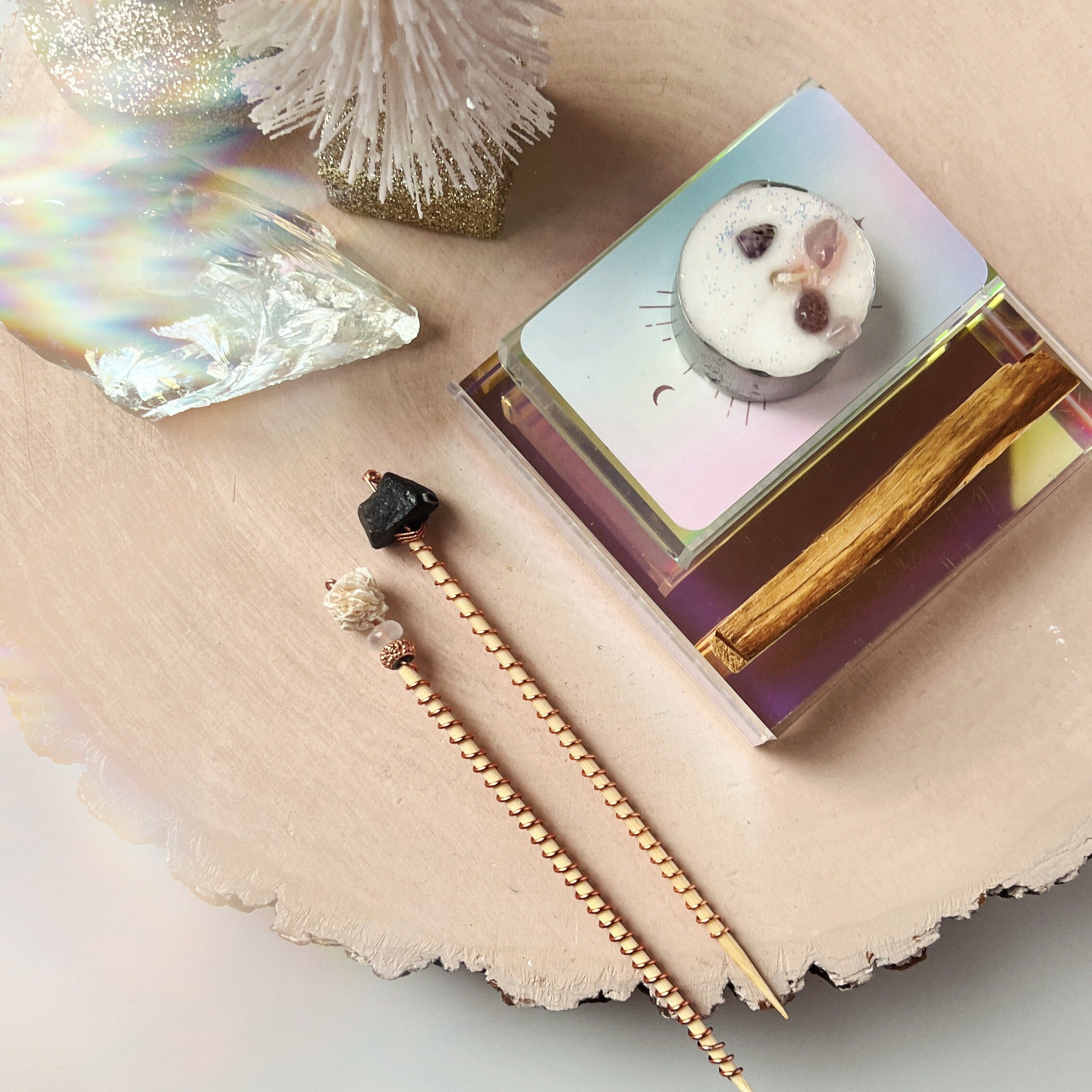 Purify & Protect Crystal Plant Charm Gift Set - Black Tourmaline and Selenite - Electro-culture for you indoor plants