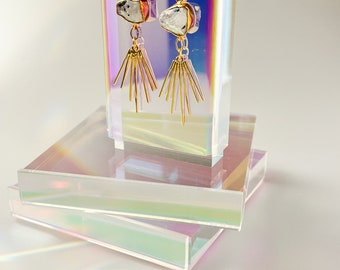 Celestial Harmony Earrings -Rainbow Moonstone Dangle Earrings -Limited Edition Snow Full Moon in Virgo 2024