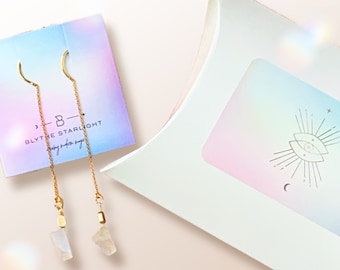 Brincos Rainbow Moonstone Threader – Colheita Lua Cheia de Liberação Limitada