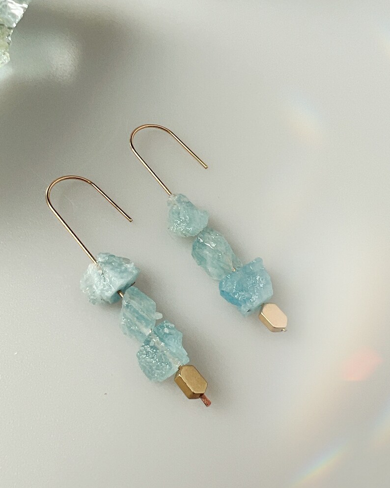 Raw Aquamarine Cane Earrings Pillars of Strength Limited Release Super Blue Moon in Pisces image 1