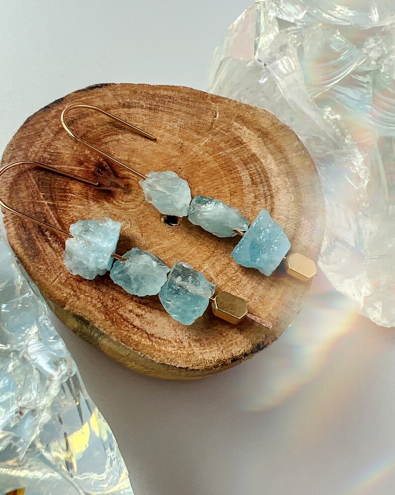 Raw Aquamarine Cane Earrings Pillars of Strength Limited Release Super Blue Moon in Pisces image 3