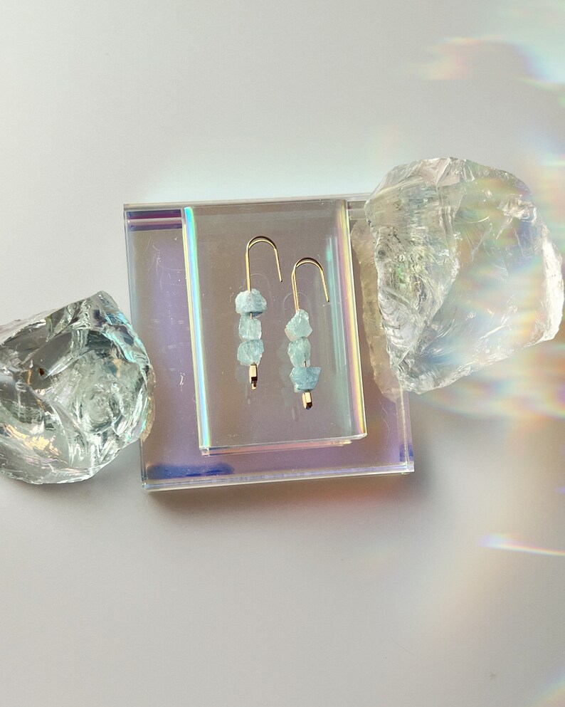 Raw Aquamarine Cane Earrings Pillars of Strength Limited Release Super Blue Moon in Pisces image 6