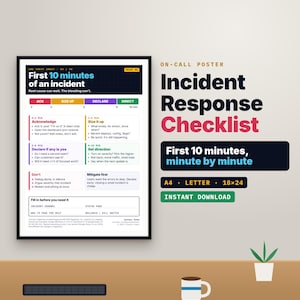 Incident Response Checklist Poster, On Call First 10 Minutes, SRE DevOps Printable Wall Art PDF, Engineer Gift, Developer Office Decor