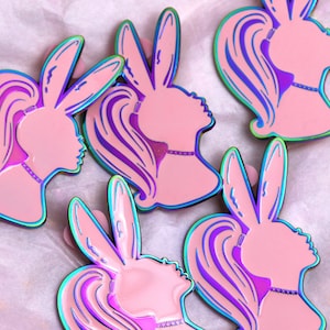 Ariana Dangerous Rainbow Metal Enamel Pin - Pink Bunny Rainbow Metal Pin - Cute Rainbow Metal Pin