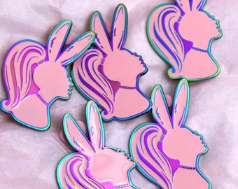 Ariana Dangerous Rainbow Metal Enamel Pin - Pink Bunny Rainbow Metal Pin - Cute Rainbow Metal Pin