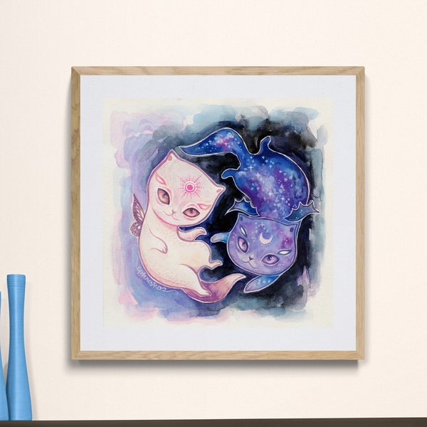 PAPER PRINT "Duality" by Phresha - yin yang cats, balance, animal art