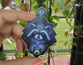 VINYL STICKER - "Cosmic Scavenger" by Phresha - 3" satin, waterproof, raccoon sticker, suitable for indoor and outdoor use