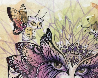 IMPRESIÓN EN PAPEL "Mariposas y moscas de catterflyes" por Phresha - mini impresión artística, ilustración en tinta, ojos de mariposa, arte trippy