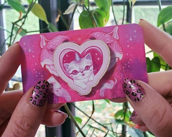 Purrr-fect Love - wooden pin badge for magical cat lovers