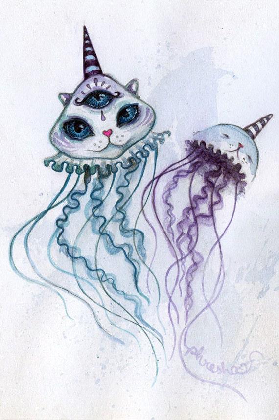 Jellypurrrs small wall art cat artwork hybrid animal Etsy