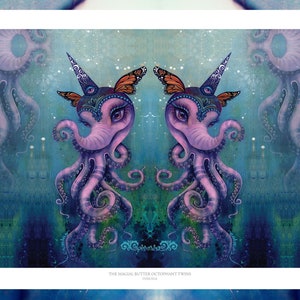 PAPER PRINT &quot;The Magical Butter Octophant Twins&quot; by Phresha - Fine Art Print, variable sizes, fantasy art, pop surrealism
