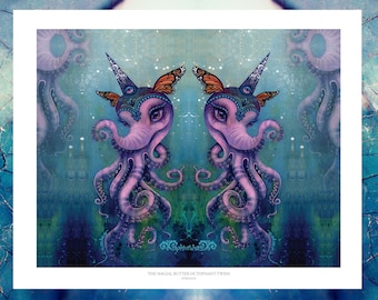 PAPER PRINT "The Magical Butter Octophant Twins" by Phresha - Fine Art Print, variable sizes, fantasy art, pop surrealism