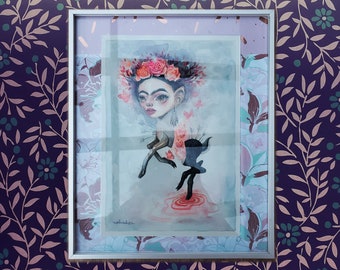 GERAHMT AQUARELL ORIGINAL ""The Wounded Deer"" von Phresha - inspiriert von Frida Kalho