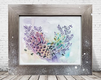 FRAMED WATERCOLOR ORIGINAL "Crystallized Hive" by Phresha