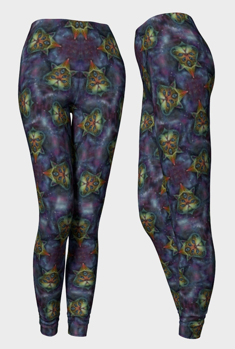 ART LEGGINGS Intergalactic Feline cat leggings, yoga leggings, digital print leggings, boho leggings, sublimation leggings image 1