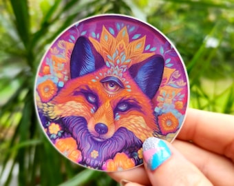 VINYL STICKER - "Celestial Kitsune" by Phresha - 3" satin, waterproof, suitable for indoor and outdoor use