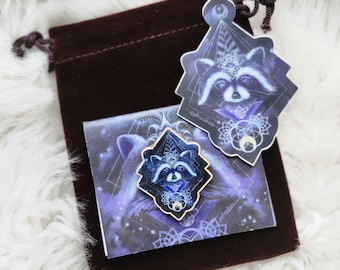 SPECIAL EDITION wood pin & sticker - "Cosmic Scavenger" by Phresha