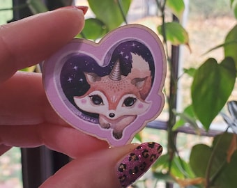 Magical Fox - wooden pin badge for animal lovers