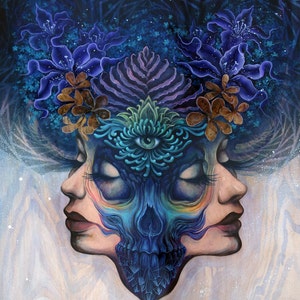 PAPER PRINT &quot;Binary Duality&quot; by Phresha - dark pop surrealism, fine art print in a variety of sizes, visionary psychedelic art