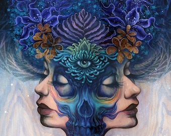 IMPRESIÓN DE PAPEL "Dualidad binaria" de Phresha - surrealismo pop oscuro, impresión de bellas artes en una variedad de tamaños, arte psicodélico visionario