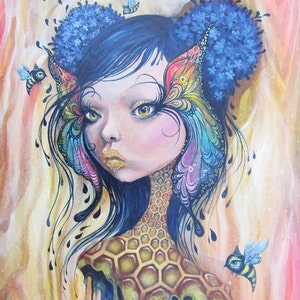GICLEE CANVAS PRINT &quot;Guardian of the Bees&quot; by Phresha - canvas print, different size options, magical pop surrealism
