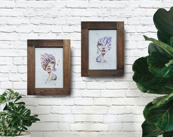 FRAMED ORIGINAL WATERCOLOR "Facets of the Mind" by Phresha - set of 2