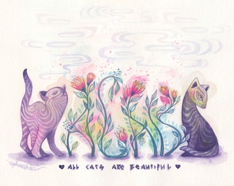 PAPER PRINT "All Cats are Beautiful" by Phresha - different size options, giclee fine art print