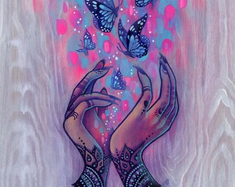 PAPER PRINT "Lightworker" by Phresha - fine art print in a variety of sizes, inspiring artwork, magical realism, tattooed hands, butterflies