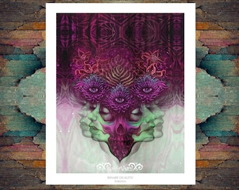 IMPRESIÓN DE PAPEL "Activación de dualidad binaria" de Phresha - surrealismo pop oscuro, impresión de bellas artes en una variedad de tamaños, arte psicodélico visionario