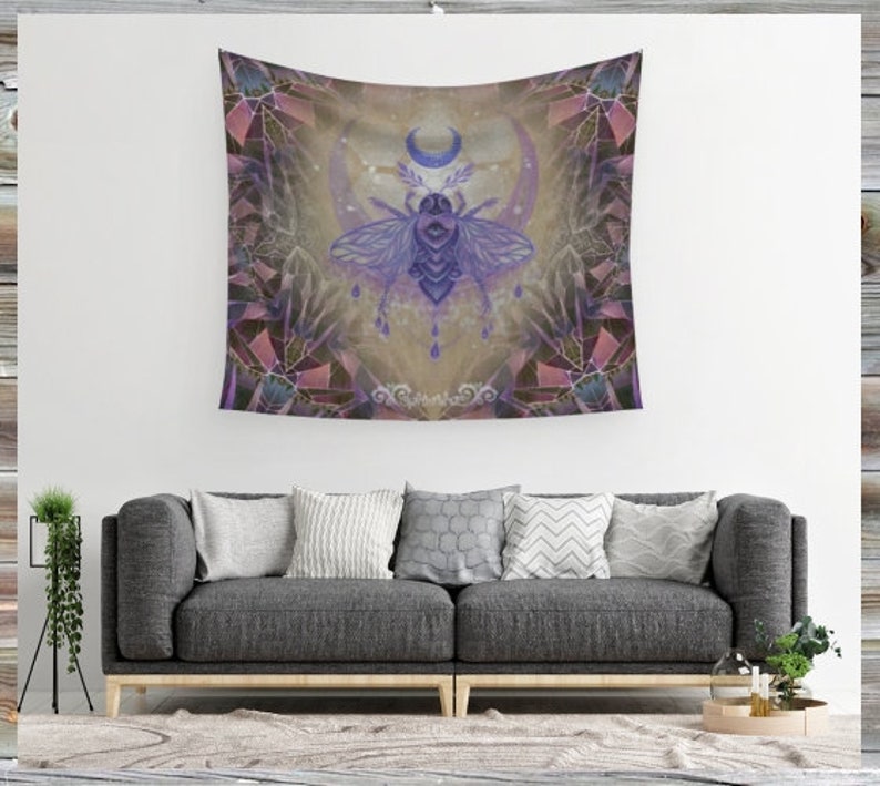 TAPESTRY Cosmic Pollinator Activation by Phresha 3 different sizes, made in Canada, psychedelic art, gaia goddess energy, bee love image 2