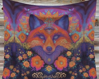 TAPESTRY "Celestial Kitsune" by Phresha - magical spirit fox, 3 different sizes, made in Canada, psychedelic art