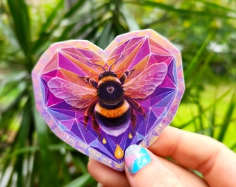 VINYL STICKER - "Bee Love" by Phresha - 3" satin finish, heart shape, waterproof, suitable for indoor and outdoor use