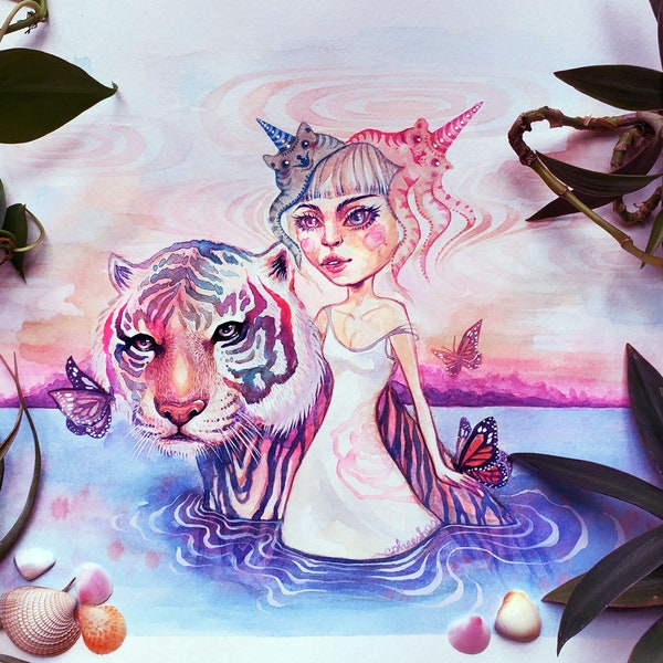 PAPER PRINT "Cosmic Water Tiger" by Phresha - fine art print in a variety of sizes, year of the tiger, lunar new year, spiritual art