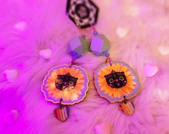 Limited Edition Sunflower Meow earrings by Phresha