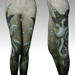 ART LEGGINGS "Magical Butterfly Octophant" by Phresha - art leggings, made in canada, yoga tights, wearable art, boho style, festival wear