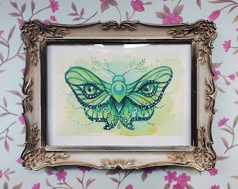 FRAMED MINI PAINTING "Luna Moth" by Phresha