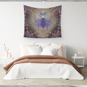 TAPESTRY Cosmic Pollinator Activation by Phresha 3 different sizes, made in Canada, psychedelic art, gaia goddess energy, bee love image 3