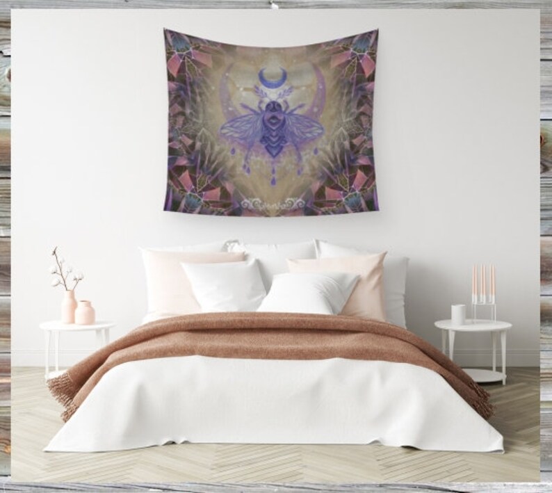 TAPESTRY Cosmic Pollinator Activation by Phresha 3 different sizes, made in Canada, psychedelic art, gaia goddess energy, bee love image 3