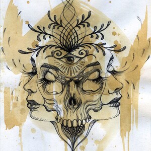 KLEINE PAPER DRUCK "Binary Duality" von Phresha - Gemini, astrologische, 5 x 7" Kunst, trippy Kunst