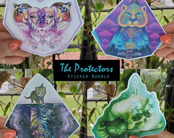STICKER BUNDLE "The Protectors" by Phresha - Pack of 4 vinyl, custom cut, 4" glossy stickers