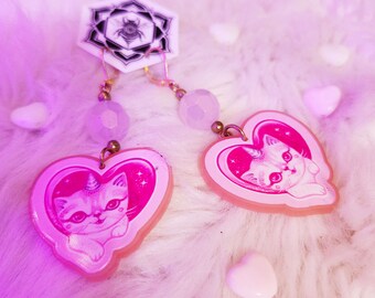 Limited Edition Pink Cat Heart earrings by Phresha