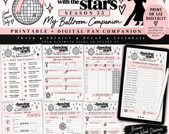 Materiale stampabile per la stagione 35 di Dancing With the Stars, schede dei punteggi di DWTS, pronostici, visione di gruppo, guida alla stagione, riepilogo settimanale.