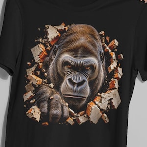 Camiseta de gorila, gorila de lomo plateado realista en 3D, camiseta con estampado "Rompiendo la pared", Bella Canvas Unisex