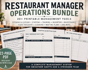 Restaurant Manager Operations Bundle | Restaurant Management Templates | Opening and Closing Checklists | Shift Planner & Manager Forms