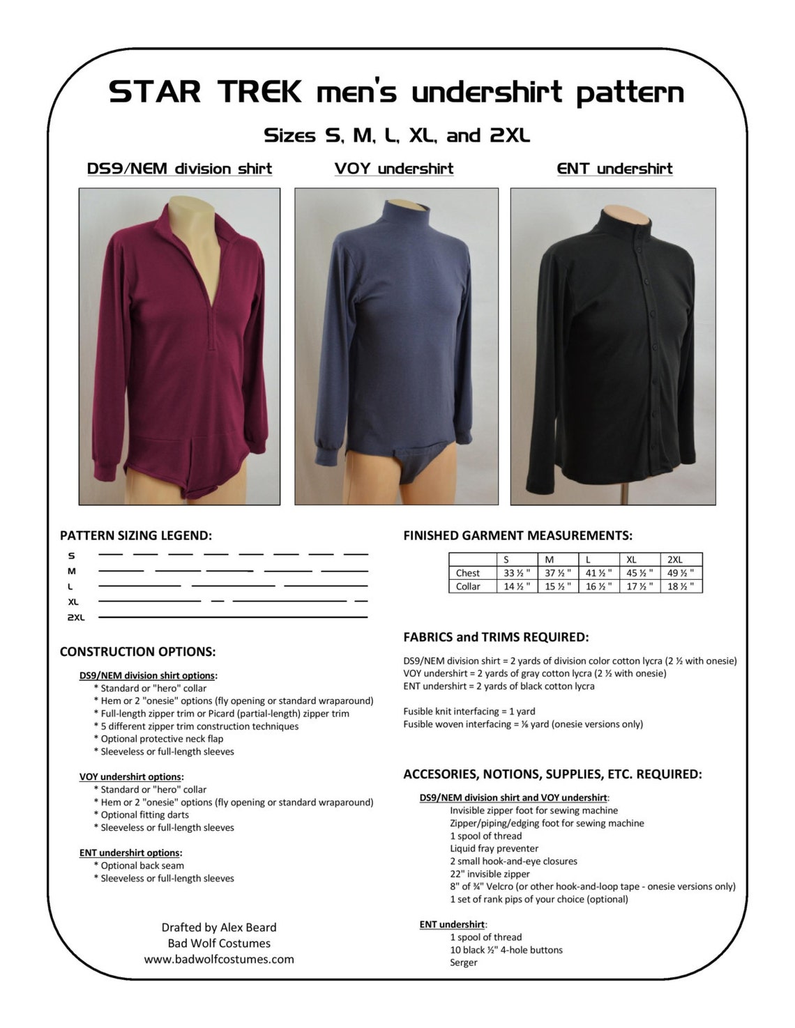 Star Trek Sewing Pattern Starfleet Uniform Undershirt Deep Etsy