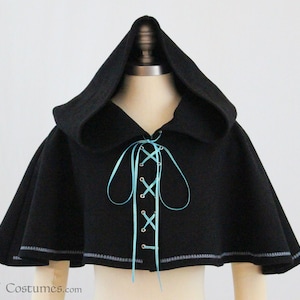 Wool Blend Medieval Hood - Winter fantasy, Renaissance, LARP - Blue ribbon and snowflake embroidery - Ready to ship