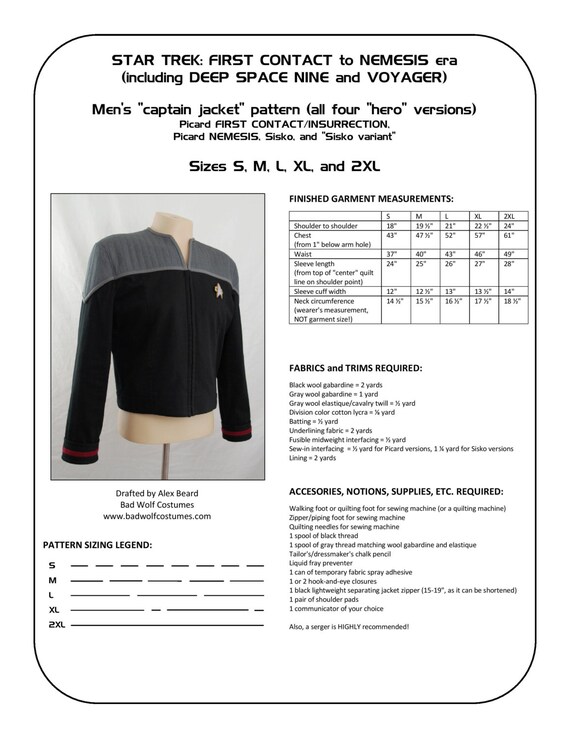 Star Trek Sewing Pattern Starfleet Uniform Jacket Deep Etsy