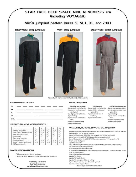 Star Trek Sewing Pattern Starfleet Uniform Jumpsuit Deep Etsy